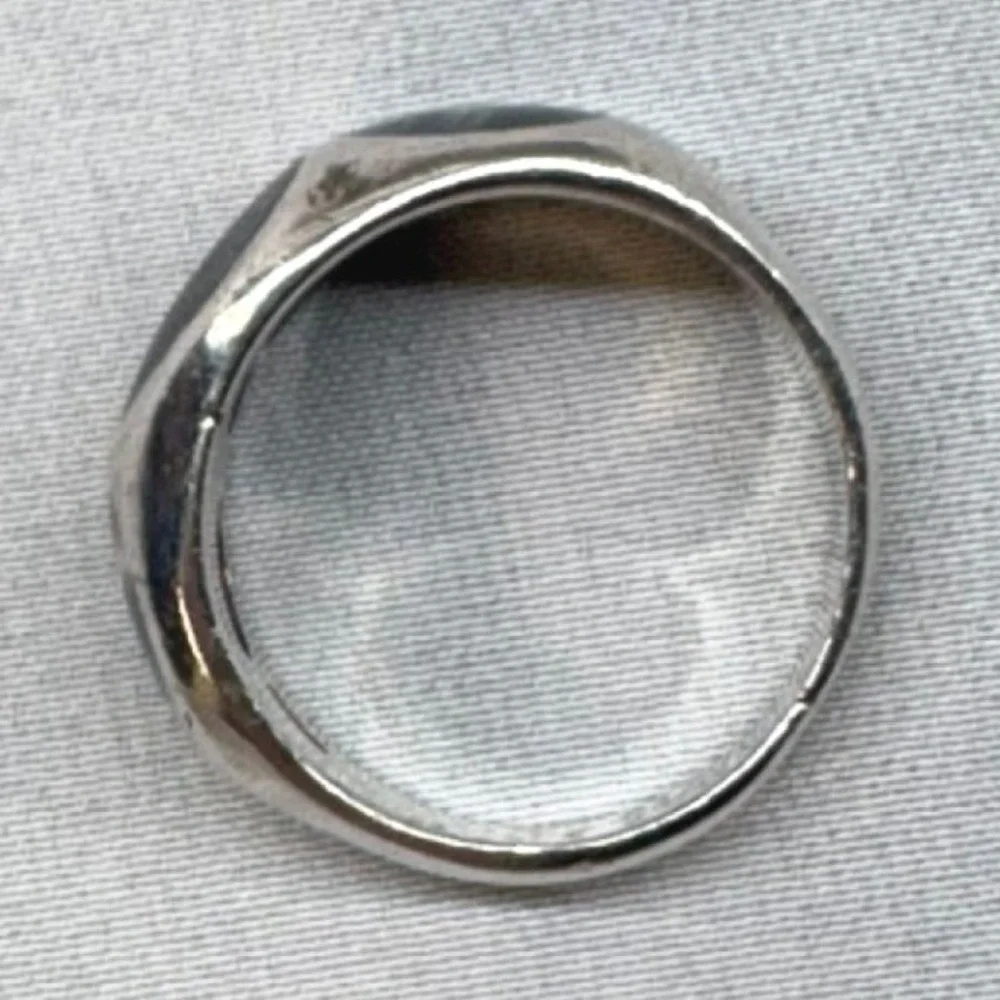 Black Banded Agate Ring Mens Size 8.5 Silver Good 925 Sterling Triple Stone Band